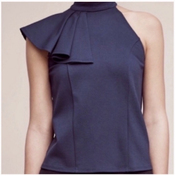 Anthropologie Tops - Anthropologie Eri + Ali Dark Blue Ruffle One Shoulder Top